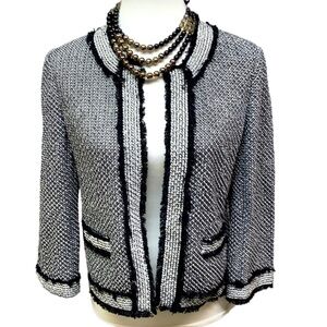 Ann Taylor Textured Weave Fringes Blazer